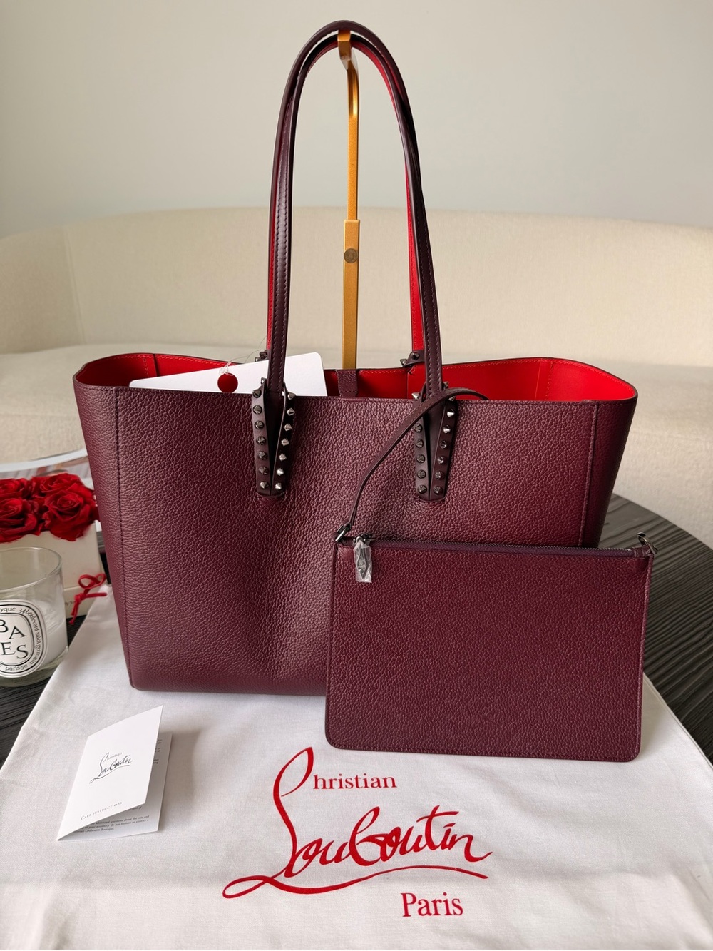 Christian Louboutin Cabata Small Tote Amara Soft Leather Gun Metal NWT $1690